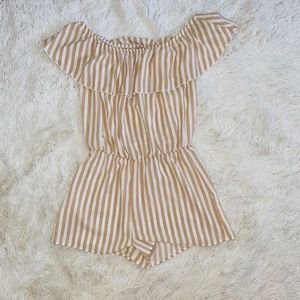 Striped half shoulder romper